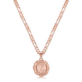 KissYan Initial Necklace For Women Girl,14K Gold Plated Round Letter Pendant Necklace Capital Monogram Necklace Alhpabets from A-Z Figaro Chain Necklace, Copper, No Gemstone