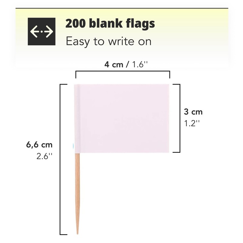 H&S 200 Toothpick Flags Blank White Cheese Cake Markers Flags