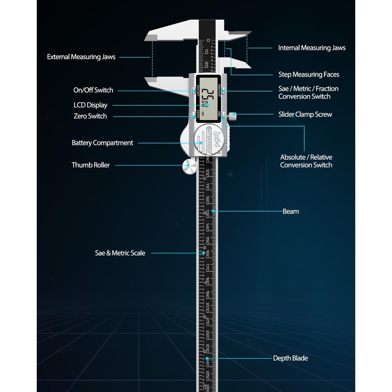 Housolution Digital Caliper 12 Inch, (ABS) Absolute Scale Caliper, IP54