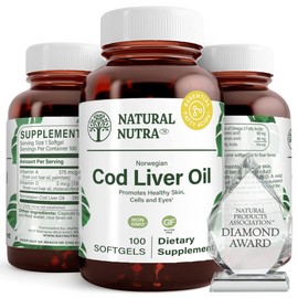 Natural Nutra Norwegian Cod Liver Oil Supplement, Helps to Maintain Skin, Helps Maintain Body Density, Eye Health & Nerve Function, Promotes Dental Health, Supports Cardiovascular Health, 100 Softgels