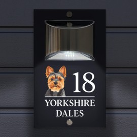Custom Signs Solar Illuminated Modern Anthracite House Number Sign 24cm x 14.5cm Yorkshire Terrier Design