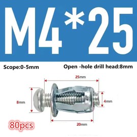 80pcs Petal Nuts with Expansion Screw, M4 x 25mm Dowels for Plasterboard, Cavity Wall Anchors, Plasterboard, Iron Sheet, Thin and Soft Wall, Metal (Silver)