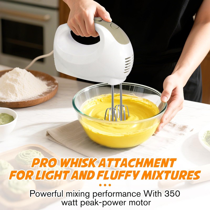 5-Speed Electric Hand Mixer with Whisk, Traditional Beaters, 120 Watts,Portable