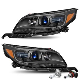 JSBOYAT Projector Headlight Assembly [Halogen Model] Fit for 2013-2015 Chevy Malibu ECO LT LTZ/ 2016 Limited OE Style Factory Headlamp, Black Housing with Amber Reflector (Bulbs Included)