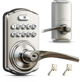 Veise Keypad Door Lock with Handle, Keyless Entry for Front Door & Bedroom, Electronic Lock with Code, Auto-Locking, Easy Installation, Passage Mode, Satin Nickel
