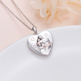 S925 Sterling Silver Heart Love Locket Photo Necklace for Women Men Couple Keepsake Locket I Love You Forever Picture Pendant Memorial Jewelry Gift of Loved Ones