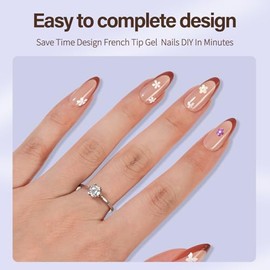 Misssix XBASICTIPS Uñas postizas francesas, 150 unidades, almendra mediana, gel suave preformado, sin lima, 3 en 1, para extensiones de uñas, 15 tamañ