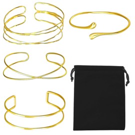 FULHANY 4 Pieces Bangle Bracelet Women's Gold Golden Bangles Minimalist Adjustable Bangle Coil Set Jewellery, Metal, No