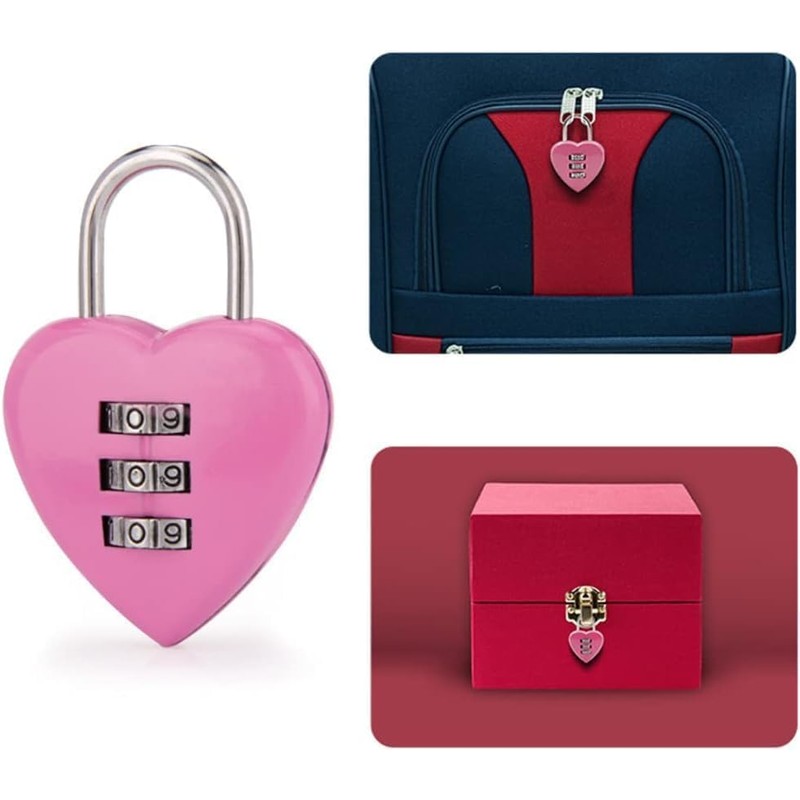 3Pcs/Set Pink Love Heart Shape Combination Padlock for Girls Women,