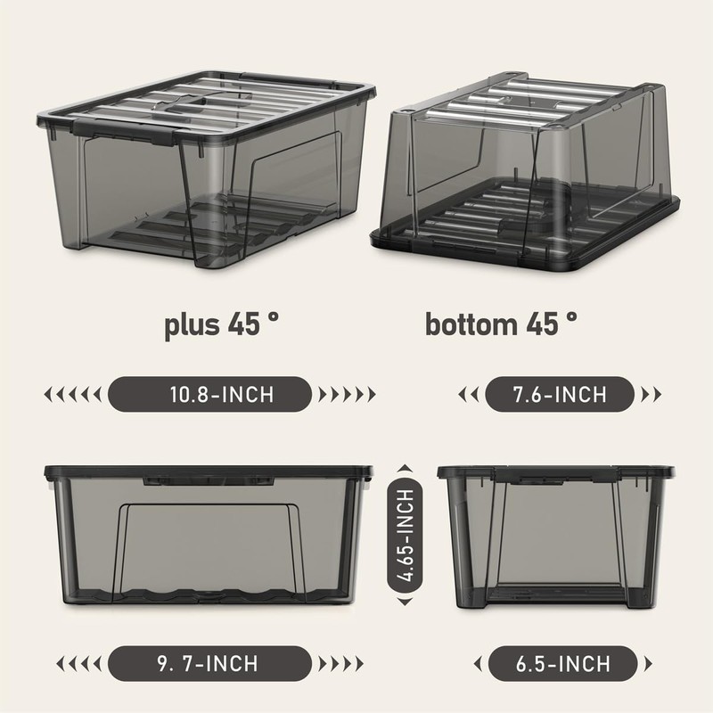 YYXB Clear Black Storage Bins with Lids, 12 Pack Plastic
