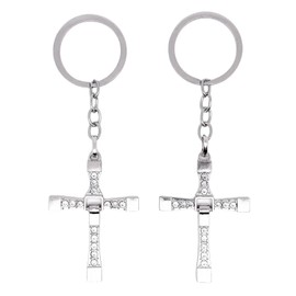 EagleeSooar 2 PCS Cross Car Keychain - Chrome Metal Christian Key Chains with Rhinestone, 4.57", Keyrings for Cars (silver)