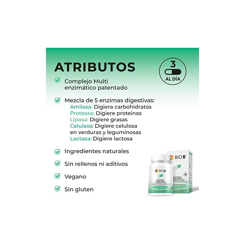 BIO B Enzimas Digestivas Digezyme Prebióticos 5 Enzimas Lactasa 90Cáp
