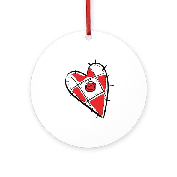 CafePress Cute Pin Cushion Patchwork Heart Design Ornament (Round 4"