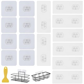 Hengxinchen 16pcs Klebehaken Dusche Ohne Bohren,Starke Duschablage Klebepads mit Kunststoffspachtel,Duschregal Klebehaken Wasserdicht, Dusch-Caddy Aufkleber für Badezimmer Regal, Körbe(Doppel&Einzel)