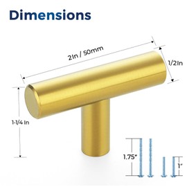 JOY DECOR 10 Pack Cabinet Knobs, Gold Cabinet Handles, 2in Kitchen Cabient Knobs, Single Hole Drawer Knobs for Dresser Drawers