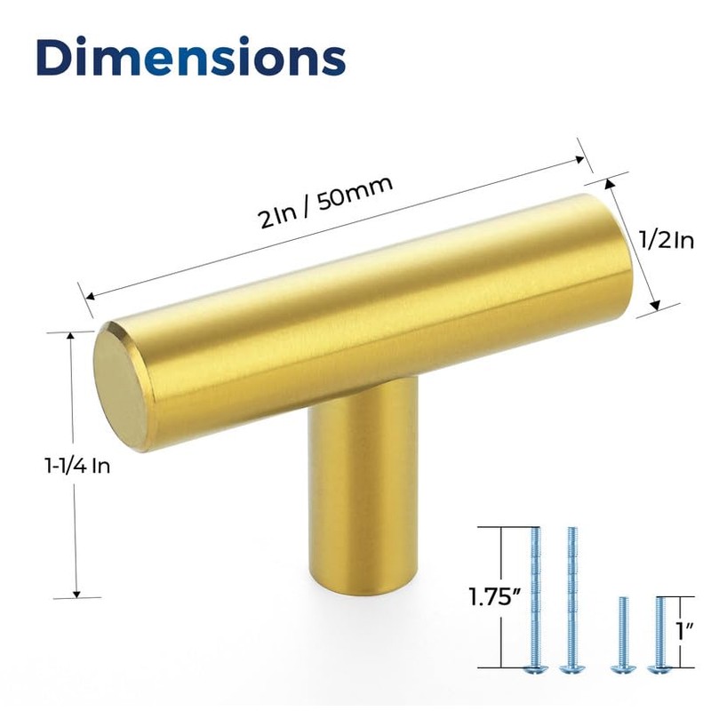 JOY DECOR 10 Pack Cabinet Knobs, Gold Cabinet Handles, 2in