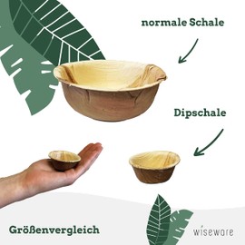 Wiseware Palm Leaf Dip Bowl, Pack of 25 Mini Disposable Bowls, Round, Diameter 6 cm, 30 ml, Biodegradable Palm Leaf Tableware, Compostable Party Tableware, Organic Disposable Tableware