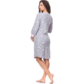 Italian Fashion Women's Night Gown, Birthing / Nursing Nightdress, Maternity Nightwear, Maternity Fashion with Button Placket, Nightshirt for Pregnant Women, Size L, Pink / Grey - Pink (blend/pink), size: xl