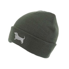 The House Of Dog: Basset Hound Owner Gift. Classic Cuffed Unisex Beanie Ski Hat with Embroidered Design. Olive