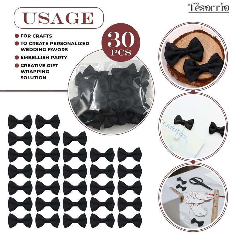 Black Mini Bow Ties for Crafts - 30Pcs Mini Diy