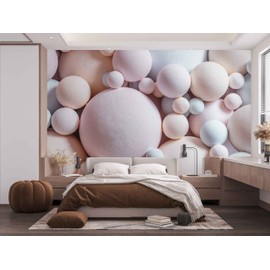 Myphotostation Abstract Removable Peel and Stick Wallpaper Abstract 3D Spheres Pink Blue Bubbles Pastel Balloons Background 60W x 40H Inches