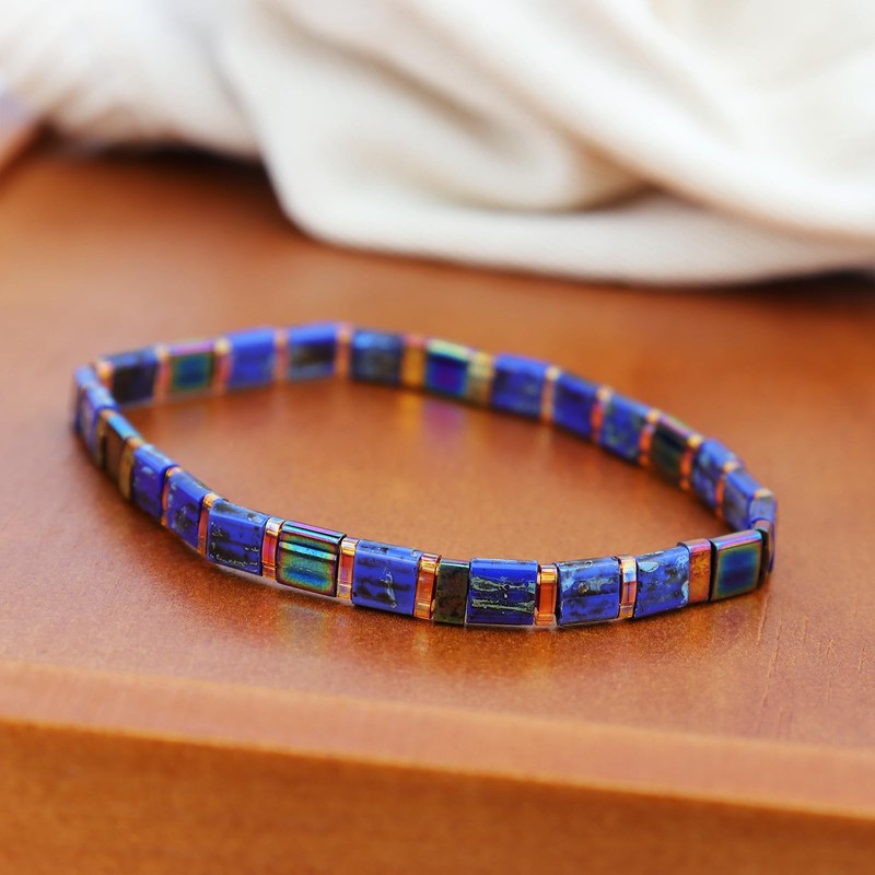 Sonateomber Tila Flat Beaded Stretch Bracelets for Women, Trendy Stackable