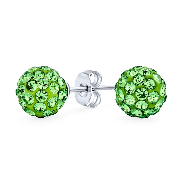 Light Lime Green Pave Crystal Disco Ball Stud Earrings for