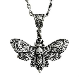 ALRNBY Goth Necklace for Women Men Death Head Moth Pendant Necklace Silver Gothic Necklace Witch Wiccan Jewelry