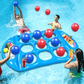 Tic Tac Toe Pool Toys Game Set: Giant Floating Board Set with 12 Balls & Cup Holders, Summer Inflatable Outdoor Fun Field Beach Backyard Swimming Pool Party Game for Kids Teens Adults
