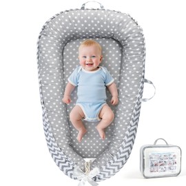 KISS GOLD Baby Lounger - Breathable Soft Cotton Cover Baby Lounger Nest, Babies Essentials Gifts, Portable Infant Lounger for Baby Tummy Time Floor Playing Seated Support for Home and Travel