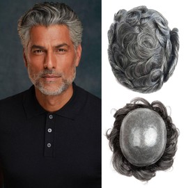 Ehairc Men's Human Hair Toupee - 0.1mm Skin, Durable PU Injected, Full Poly Skin Base (8x10 Inch, 130% Density) #1B65