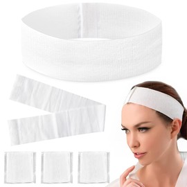 50PCS Disposable Headbands Spa Facial Hair Bands Elastic Non-woven Headband with Magic Tape Stretch Soft Skin Care Hair Band with Straps for Salons Supplies White