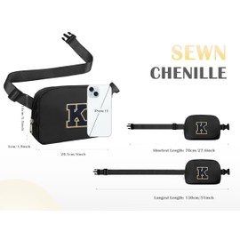 COSHAYSOO Valentines Birthday Initial Gifts for Teen Boys 5 6 7 8 9 10 11 12 13 14 Year Old Black Fanny Pack for Women Belt Bag Crossbody Travel Purse Monogrammed Unique Trendy Stuff Chenille Letter K