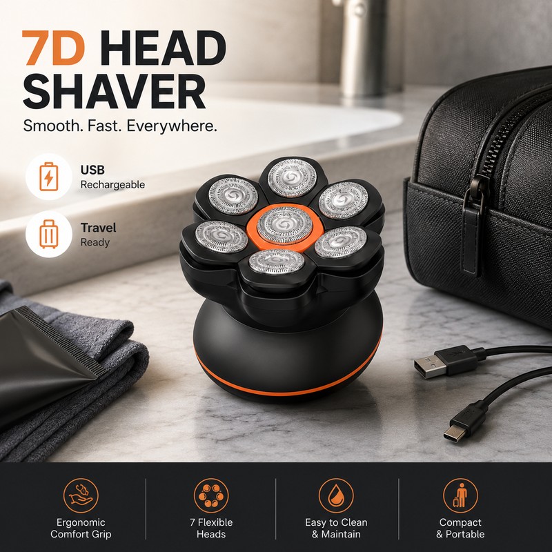 7D Electric Head Shaver for Bald Men – Waterproof Floating