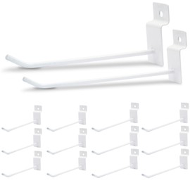 Jersvimc 60Pcs White Slatwall Hooks - 4 Inch(35Pcs) & 6 Inch(25Pcs) Panel Hooks, Metal Display Hooks Wall Hanging Hook Heavy Duty Slatwall Accessories Hanger for Retail Garage