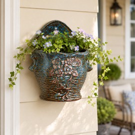 Ceramic Wall Planter for Indoor and Outdoor Plants, Decorative Ceramic Hanging Planter with Drainage Hole, Wall Hanging Flower Pot for Succulents, Herbs, Patio, Fence, Porch and Garden Decor -(Home)