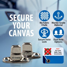 EZ-Xtend Marine Grade Twist Lock Fasteners - Nickel Plated Brass Turn Button Fastener with Stainless Steel Screws for Canvas, Marine Fastener Turn Buttons (Long Base - 10 PK)