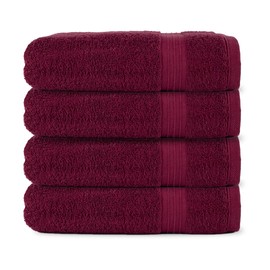 Textila Bath Towels - 30x60 Inch 100% Cotton Towels, Super Soft, Highly Absorbent & Lightweight - Ideal for Everyday Use, Spa & Hotel (Burgundy - Pack of 4)