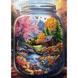 PICKFORU Landscape Puzzles for Adults 1000 Pieces,Mountain Nature Garden Plant Flower Jigsaw Puzzle Unique Art, Floral Scenic Butterfly Cherry Blossom Puzzle