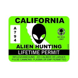 RDW California Alien Hunting Permit Sticker Premium Decal Die Cut UFO CA