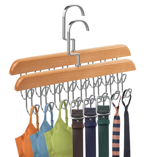 2 Pack Belt Hanger for Closet, Sturdy Wooden Belt Holder