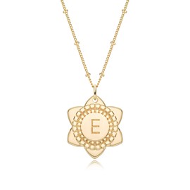 MYEARS Women Initial Necklace Gold Lily May Flower Pendant 14K Gold Plated Simple Dainty Satellite Chain Everyday Trendy Jewelry Letter E