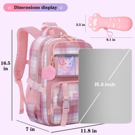 Cute Kids Backpack for Girls,Cute Pink School Backpack With Pen Bag 16.5 Inch Large Capacity Laptop Backpack for Children (Style 2 Pink)