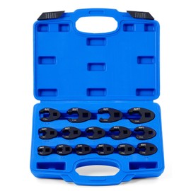 Orion Motor Tech Crowfoot Wrench Set for 8 to 24 mm Flare Nuts, Crowfoot Flare Nut Tool Kit, 15 Piece Large & Small Metric Wrench Set for 3/8" and 1/2" Drives Ratchets Extenders for Nut Removal