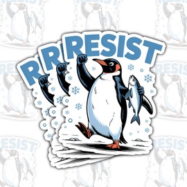 3 PCS Resist Penguin Vinyl Sticker, Cute Penguin Holding Fish and Raising Fist, Funny Motivation Quote Decal, Stickers for Laptop, Water Bottle, Hard Hat 3", Gift for Activists, Friends, Family