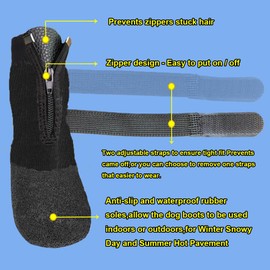 VALFRID Waterproof Grip Dog Shoes,Anti-Slip Dog Socks Boots,Zipper Dogs Booties Paw Protectors for Hardwood Floor,Indoor and Outdoor for Small Medium Large Dogs Black