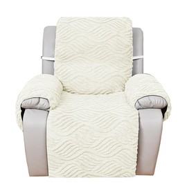 NUODWELL Recliner Chair Cover, Double Sided Soft Plush Armchair Slipcover with Adjustable Tightening Straps, Non-Slip Armchair Recliner Protector Cover for Kids and Pets (Beige, 55 * 195cm)