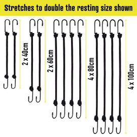 Glengor Premium Bungee Cord Set | Pack of 12 | Heavy Duty Elastic Cords | Great for Caravan, Camping, Garden, DIY, Trailers, RV’s | 2x 40cm, 2x 60cm, 4x 80cm, 4x 100cm