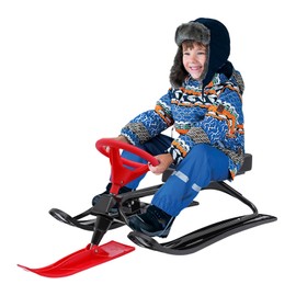 PIAOCAIYIN PIAOCAIYIN Snow Racer Sled, Steel Kids Sled Snow with 2 Brakes for Kids Age 3-15 Years, Weight Capacity Up to 220 Lbs, for Skiing/Ice Skating (Red)