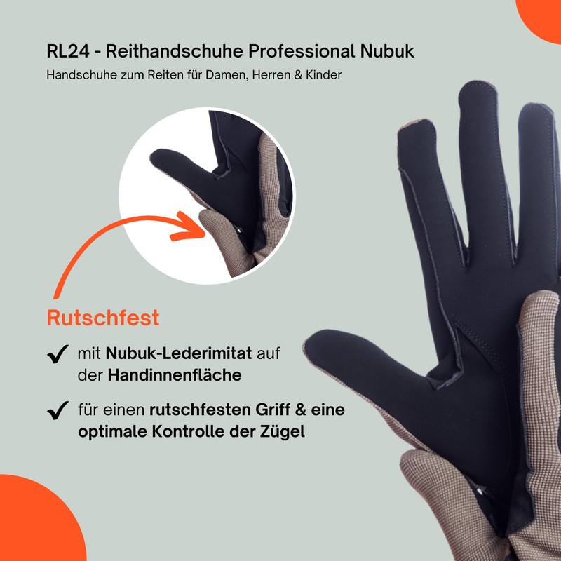 HKM by Reiterladen24 Professional Riding Gloves, Nubuck Imitation Leather, XS
